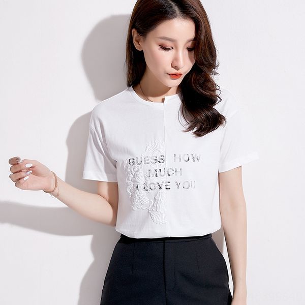 

design sense coat t-shirt relief three-dimensional printed t-shirt female 2020 summer loose cotton short sleeve ins2056, White