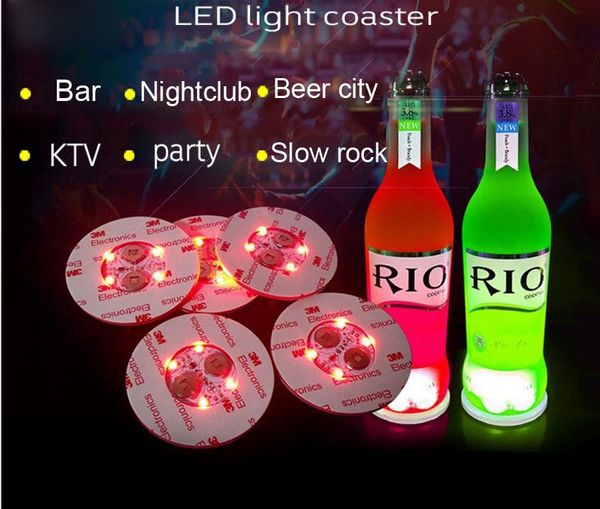 Porta-copo de luz LED 6 cm redondo para cerveja, bebida, barra de almofadas divertidas, adesivos coloridos para garrafas de luz LED, adesivos para copos flash