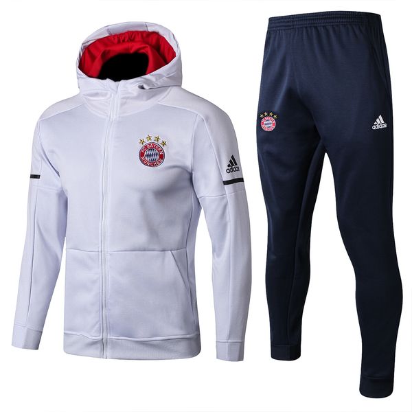

New bayern white jacket hooded training uit port wear munich football uniform port wear 2019 2020 urvetement vidal lewandow ki muller ro, Black;white
