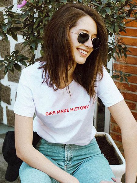 

girls make history tee women harajuku aesthetics tshirt fashion tumblr graphic grunge t-shirt streetwear tee femme outfits, White