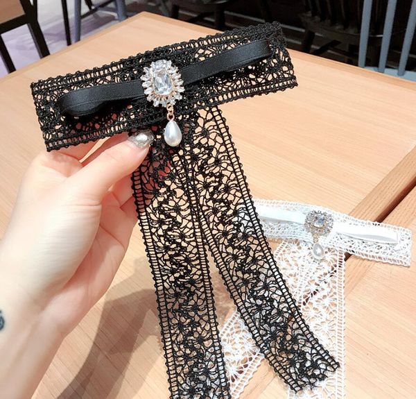 

2019 new handmade fabric striped black lace bowknot shirt pins neck bow tie bowknot accessories fashion jewelry, Gray