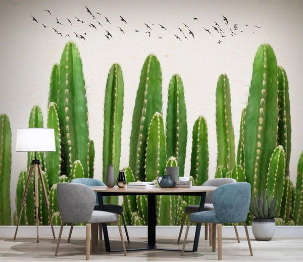 

modern living room wallpapers plant hand painted cactus tv sofa background wall painting