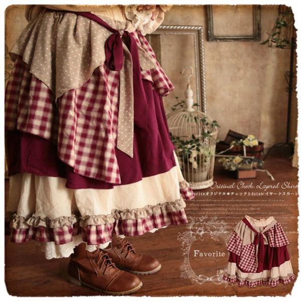 

vintage mori girl preppy british plaid cute princess skirt sweet elastic waist women large size skirts retro mori clothing, Black