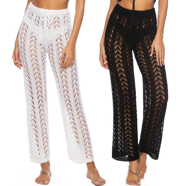 

sexy, hollow, loose, wide trouser legs, holiday style, beach pants, knitting pants, casual pants pants womens clothing, Black;white