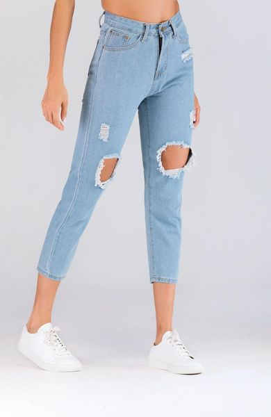 

womens jeans denim jeans ripped hole pants high waist stretch slim fit pencil pants trousers 2020, Blue