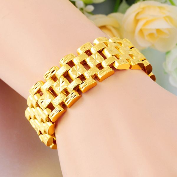 

thick bracelet cool mens jewelry 18k yellow gold filled classic hip hop rock style mens bracelet wrist chain drop shipping, Black