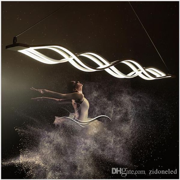 

modern minimalist led chandeliers wave pendant light 40w/80w led suspending lamp fixture dining room living room hanging light metal+acrylic