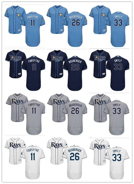 

custom men's women youth rays jersey #26 brad boxberger 11 logan forsythe 33 drew smyly home blue white baseball jerseys, Blue;black