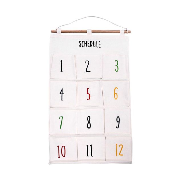 

twelve pockets hanging organizer wall back storage bag linen cotton sundries door hanging organizer for home decor dormitory