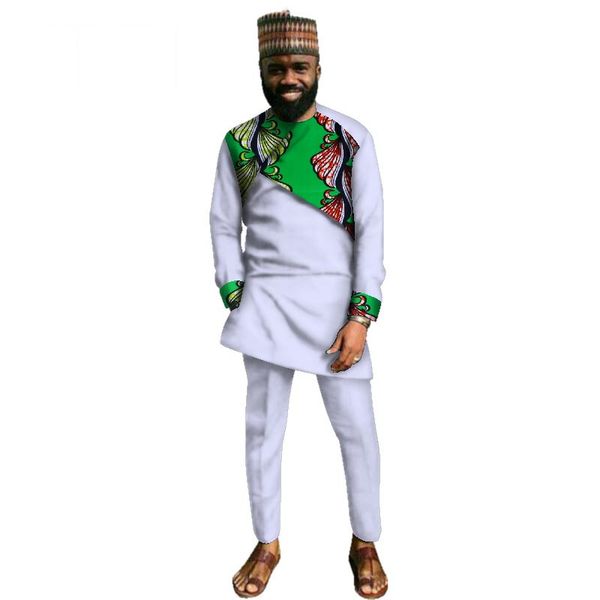 

traditional african handmade men clothes cotton patchwork and pants sets african print 2 piece pants sets wyn423, Gray