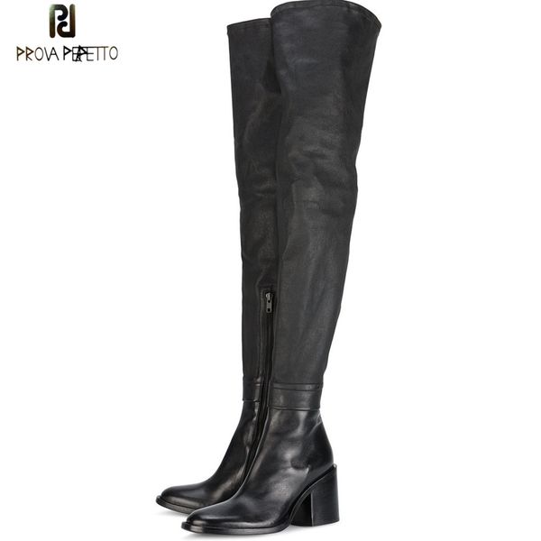 

prova perfetto brand design genuine leather over the knee boots woman high heels black high boots women's shoes plus size 33-45