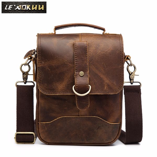 

quality original leather male one shoulder messenger bag cowhide fashion cross-body bag 8" pad tote mochila satchel 143db