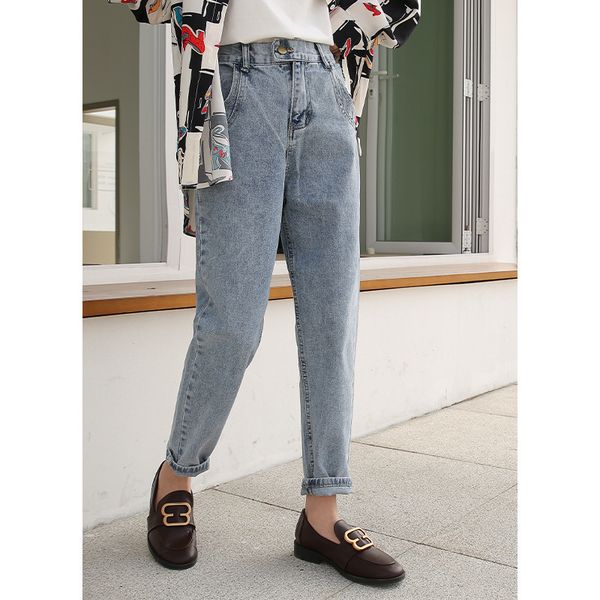 

women's jeans 2021 spring summer solid color high waist loose harem pants women korea temperament thin tide v284, Blue