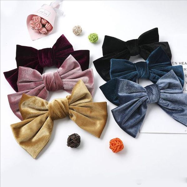 Клипы Big Hair Bow Ties волос Velvet Два слоя луки Шпильки Женщина Solid Bowknot Шпилька девушка волосы аксессуары 6 цветы