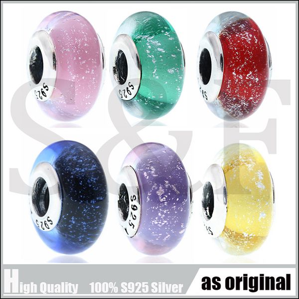 

authentic 100% 925 sterling silver sparkling yellow murano glass beads fit original charm bracelet jewelry making, Bronze;silver