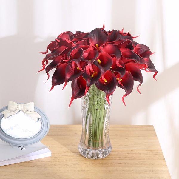 

15 colors 50pcs /lot pu artificial calla flowers home decor real touch lily flower bride bouquet wedding decoration garden