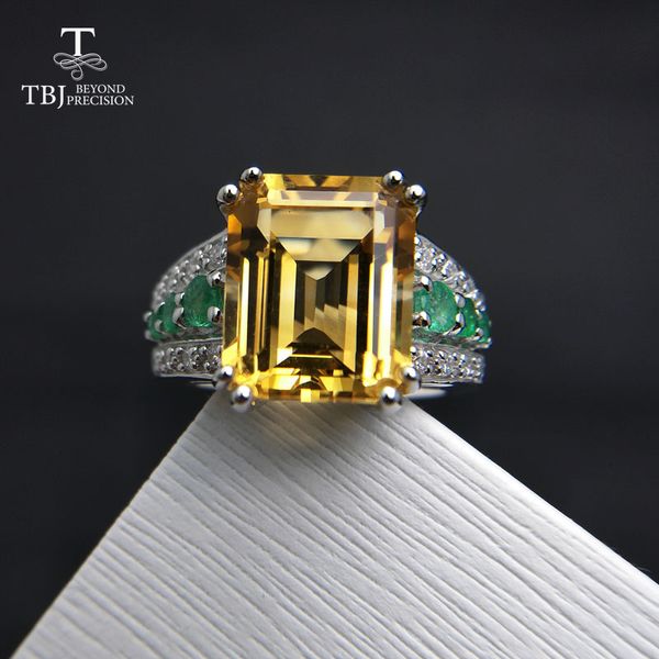 

tbj,gemstone solid ring with brazil citrine and emerald in 925 sterling silver women gift anniversary party, Golden;silver