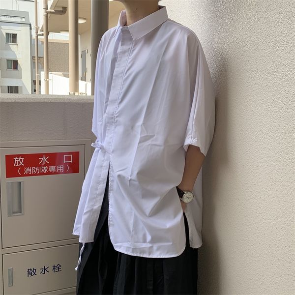 

customized plus size s-6xl new men's clothing spring and autumn personality loose drawstring kimono five-point sleeve shirt, White;black