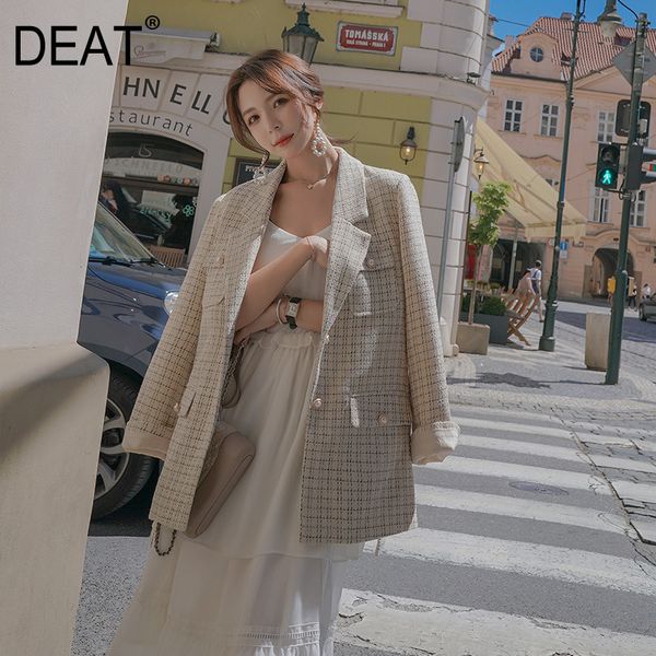 

deat] 2019 new spring summer lapel long sleeve pearl button plaid bandage brief temperament jacket women coat fashion jz577, Black;brown