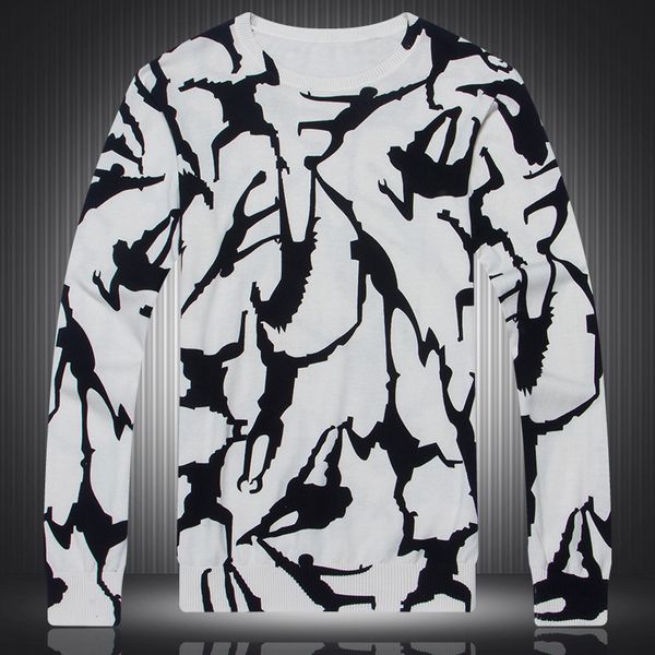 

creative pattern 3d print funny streetwear pullover knit sweater spring 2019 high-quality soft smooth elastic sweater men -xxxl, White;black