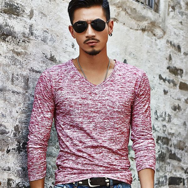 

autumn v neck t shirt men casual long sleeve spring summer, White;black