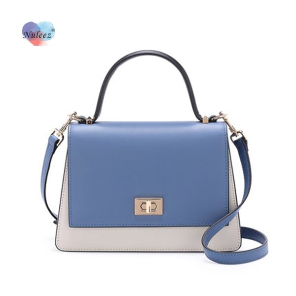 

nuleez cross body bag women mini tote bag leather blue contrast color fashion lady wearing