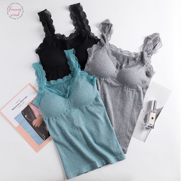 

ladies slim vest women clothes breathable knitted tank classic undershirt round neck lace straps black shirt, White