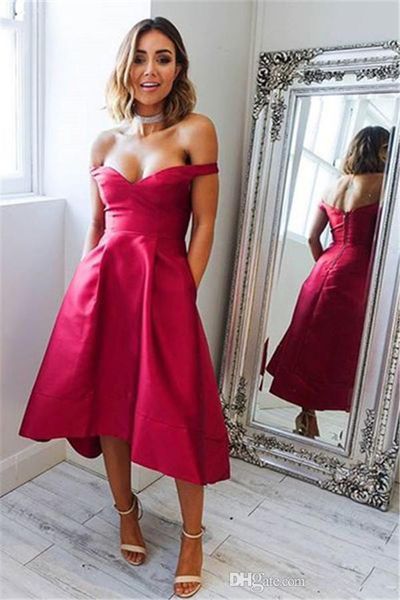

2019 hi-low short prom dresses off the shoulder simple evening dress wed guest bridesmaid dresses custom made prom gowns, Black;red