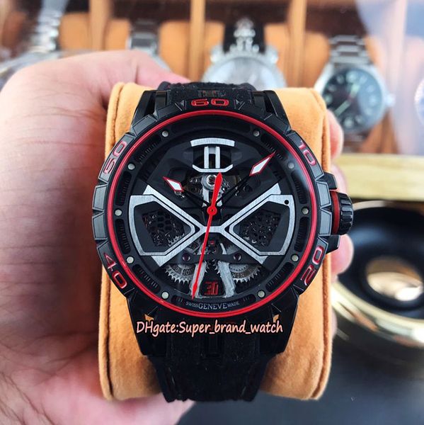 

rd version rddbex0784 black dlc coated titanium alloy case rd630 mechanical skeleton dial mens watch sapphire leather band sport watches, Slivery;brown