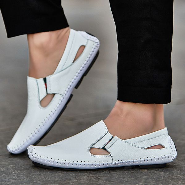 

men leather driving shoes plus size 45 46 47 casual slip-on summer shoes 5 colors size 38-47, Black