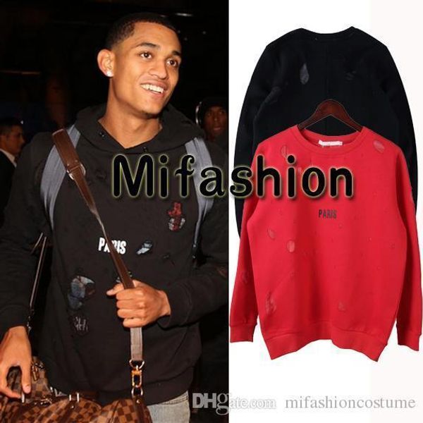 

winter europe paris black pink white fashion men o-neck broken hole sweatshirt women hoodies jumpers