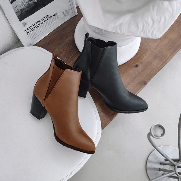 

big size 9 10 11-15 boots women shoes ankle boots for women ladies shoes woman winter elastic sleeve tip thick heel, Black