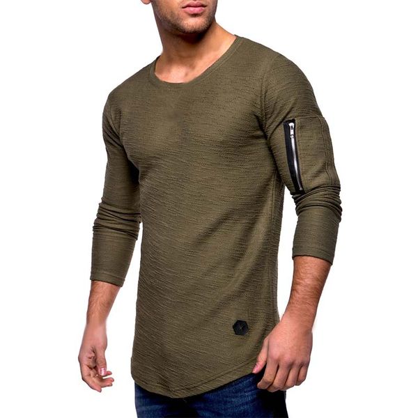 

men's casual shirts fashion long spring autumn long-sleeved round collar solid color slim fit shirt pullovers creative arm zipper top, White;black