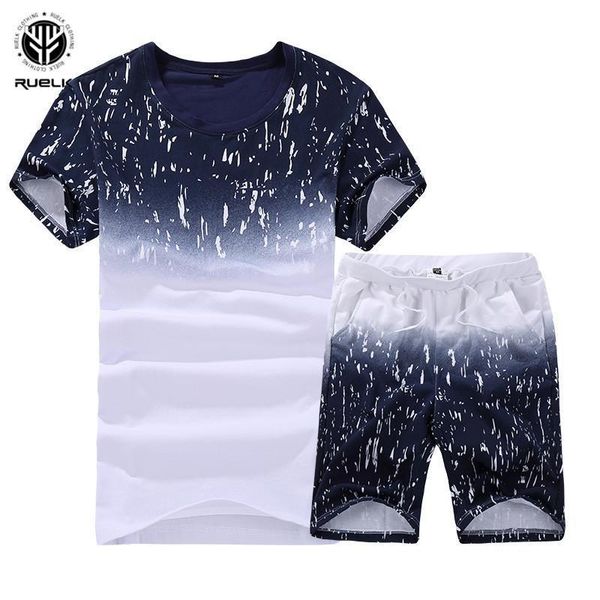 

set 2019 new summer men tracksuit short-sleeved t shirt shorts sets casual male sweatshirt camouflage sportswear suit c19041303, Gray