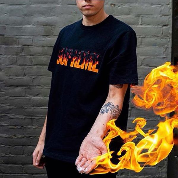 

fashion mens tshirts with fire brand letter print casual summer men women hip hop street style tees tt20011601 0.0, White;black