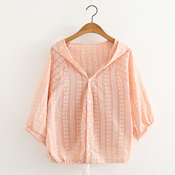 

print hooded sun shirt three quarter sleeve shirt summer, White