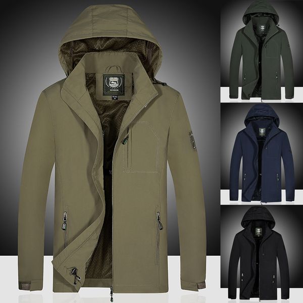 

nice tide casual jacket men spring autumn bomber plus size waterproof hoodie hat detachable breathable sport outdoor coat, Black;brown