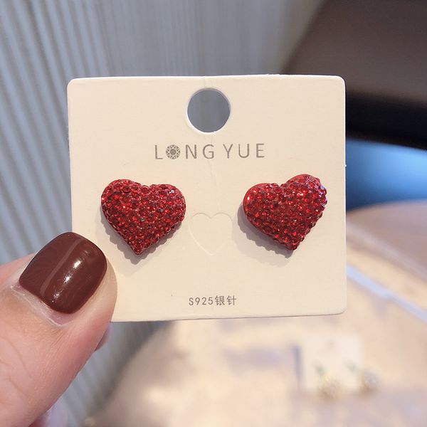 

wholesale new festive fashion red love heart earrings s925 pure silver earrings original hand made simple earrings ing