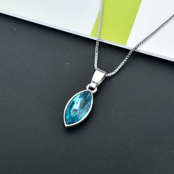 

red white blue crystal oval pendant necklace for women silver color geometric chain necklaces female bridal jewelry