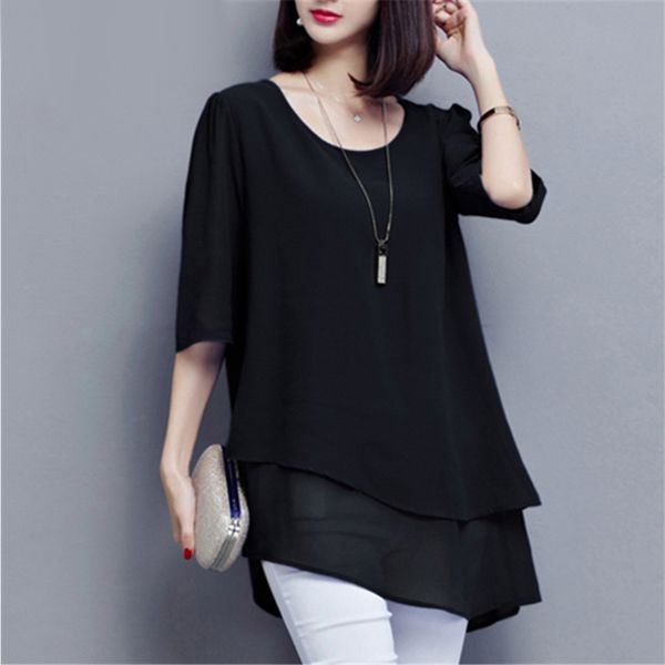 

plus size women summer blouse fashion o-neck short sleve loose tunic elagant loose female office shirts -5xl blusas mujer, White
