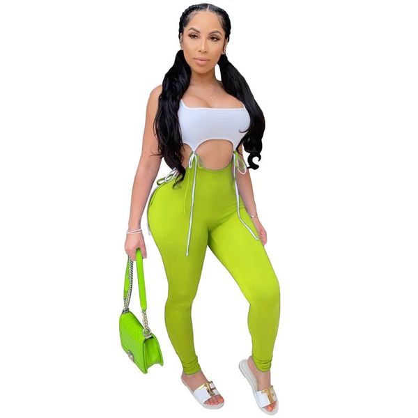 

sexy fitness неон комбинезон лето 2020 спортивного узелок crop top с леггинсы брюки body rompers женщина комбинезон two piece set, Black;white