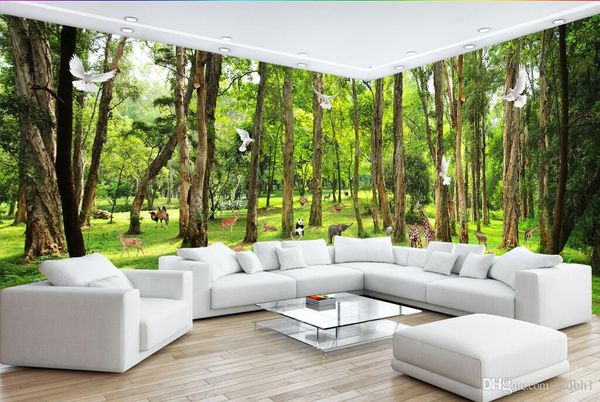 

3d room wallpaper cloth custom p fresh and simple natural forest big tree animal wallpaper for walls 3 d print fabric wall covering