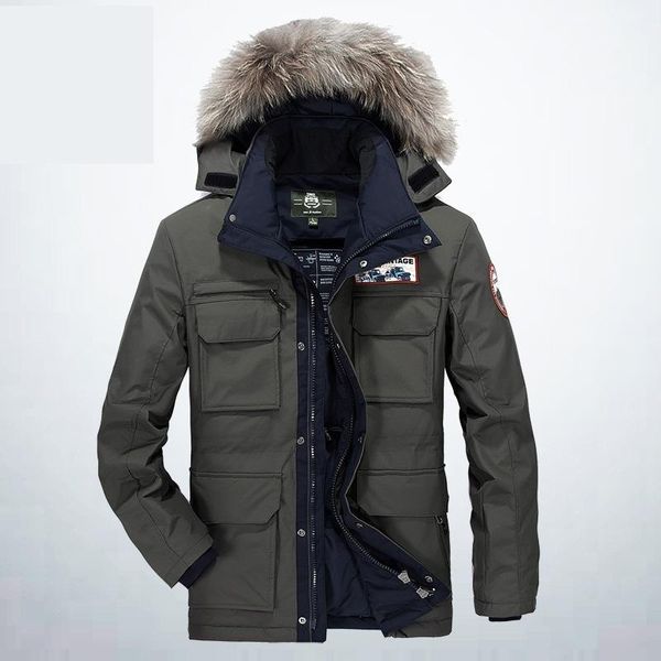 

2018 новая мода мужская одежда для взрослых зима толстые свободные повседневная хлопок с капюшоном меховой воротник пуховик, Black