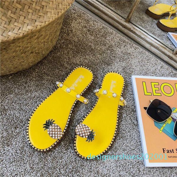 

factory direct to send women shoes summer sandals beach pineapple flat slippers outside slippers shoes beaded large size d01, Black