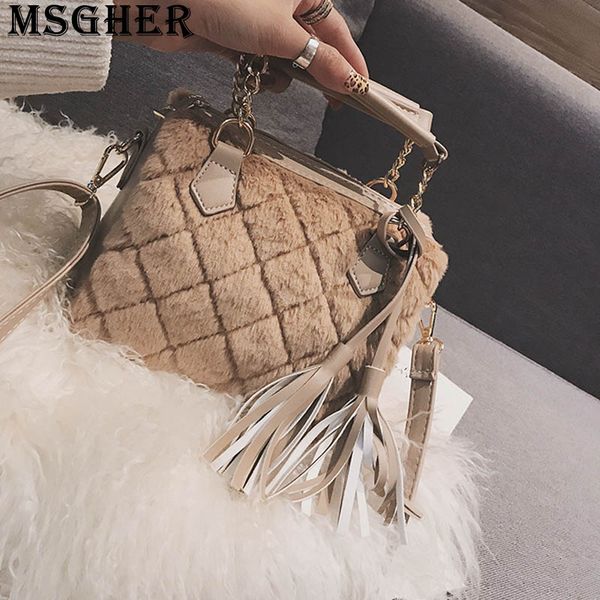 

msgher soft plush solid winter women shoulder bag joker cute temperament concise style pillow bag tassel thead lady wb3217