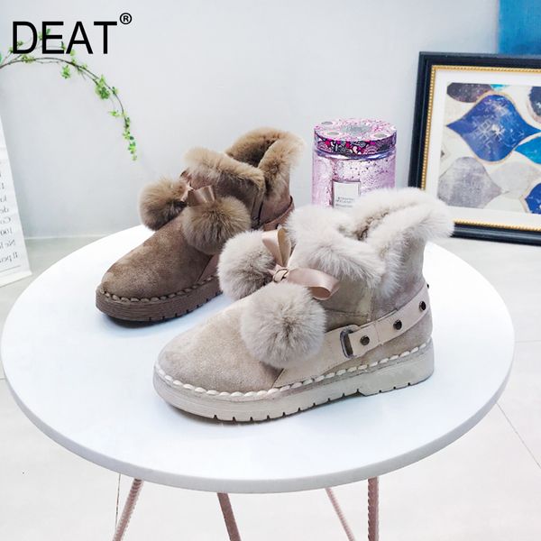 

deat] 2019 round toe bowknot fur ball flock velvet shoes women short snow boots new autumn winter fashion tide 10f078, Black