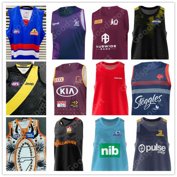 

2020 rugby vest maroons highlanders roosters storm hurricans crusaders bronco chief blue giant richmond tiger afl western bulldog jerseys 21, Black;gray