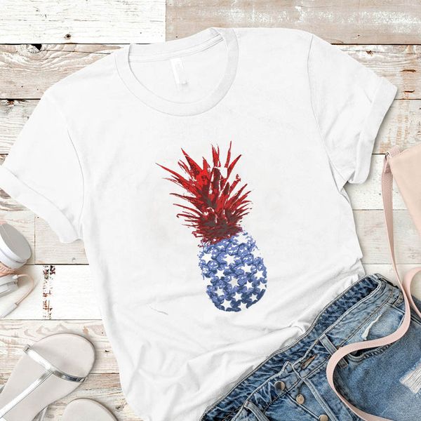 

women shirt american flag womens pineapple laides mujer camisa tshirt graphic tees female printed kawaii clothes t-shirt, White