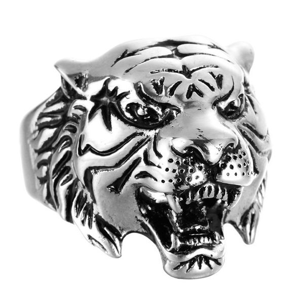 

amazon new style stainless steel tiger head ring cool retro accessories men titanium steel rings manufacturers direct selling 37, Silver
