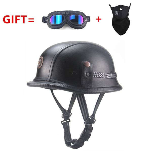 

2020 new motorcycle helmet open face half leather motocross helmets moto dot retro helm vintage motocicleta motorbike drop